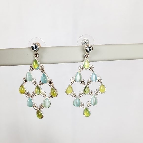 Dangle diamond shape pastel drop fashion earrings - Picture 1 of 7